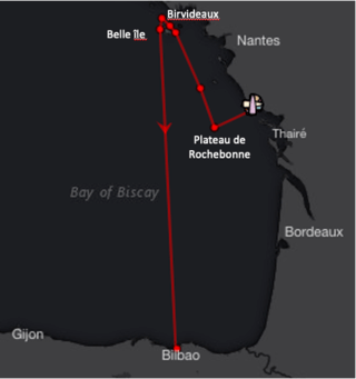 Map showing the route of Mini Gascogna - the race to prepare the sailors for the 2021 Mini Transat challenge.