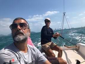 Velotrade Co-Founder and Executive Chairman Vittorio De Angelis sailing with skipper Brieuc Lebec.